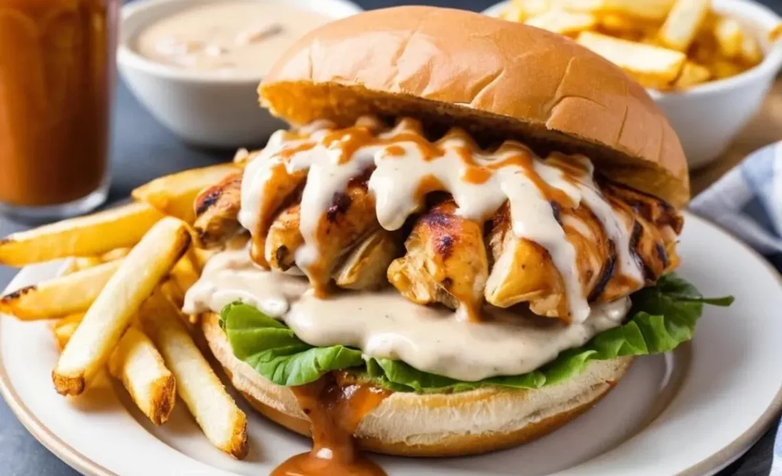 Homemade Chick-fil-A sauce served with chicken tenders and fries in a bowl