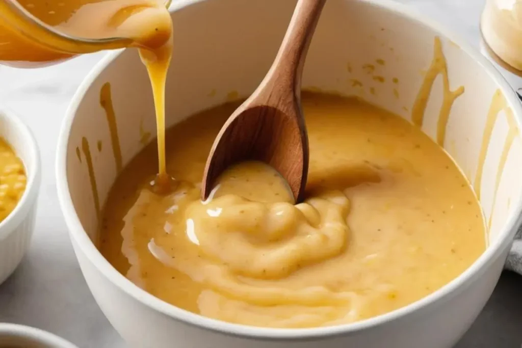 Homemade Chick-fil-A sauce served with chicken tenders and fries in a bowl