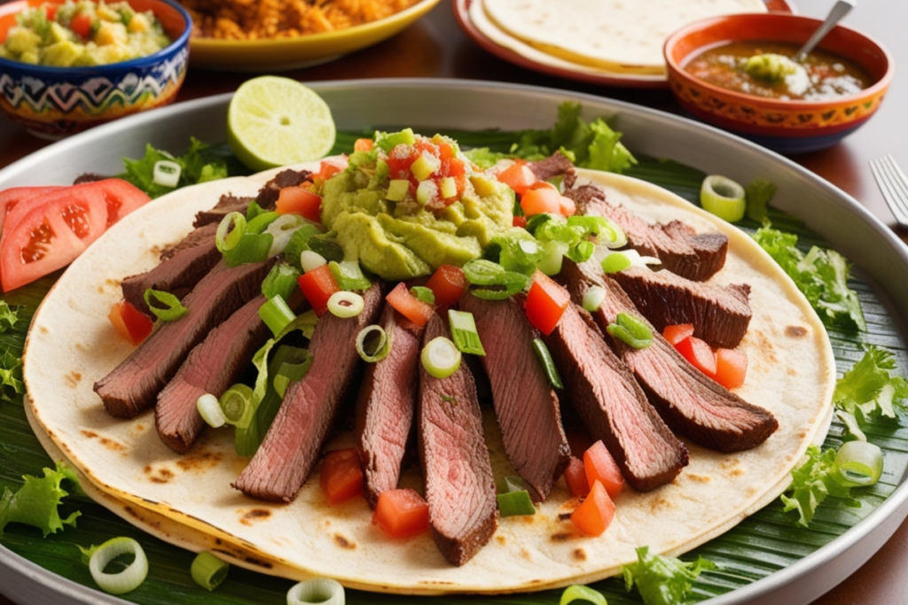 Sizzling Fajitas Grandioso served with tortillas, green onions, and toppings from Lupe Tortillas copycat recipe.