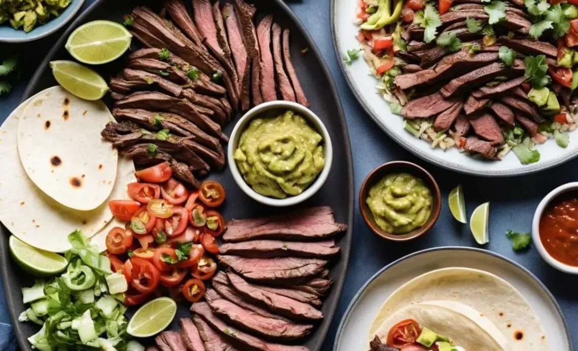 Sizzling Fajitas Grandioso served with tortillas, green onions, and toppings from Lupe Tortillas copycat recipe.