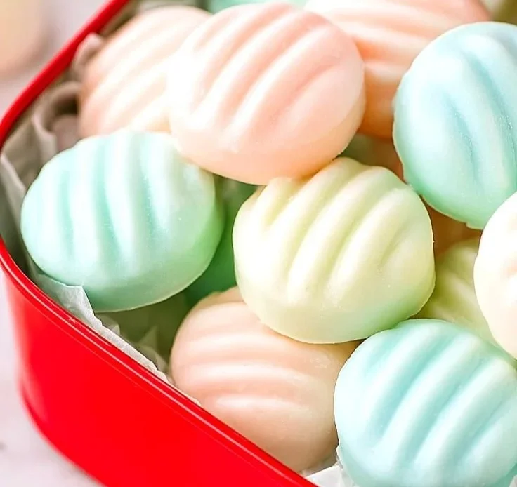 Homemade 3 ingredient cream cheese mints on a decorative plate