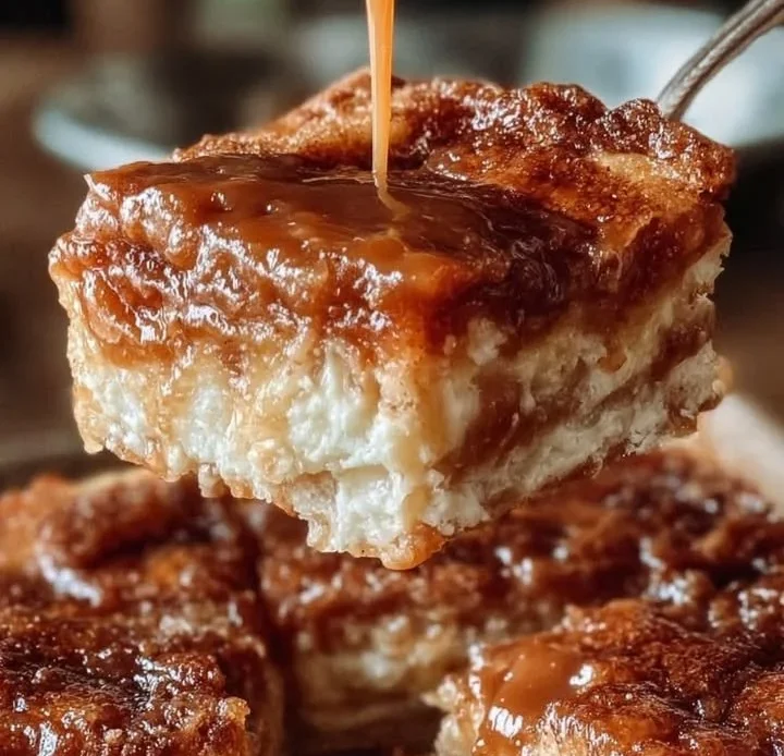 Delicious Caramel Rhubarb Churro Gooey Squares served on a plate