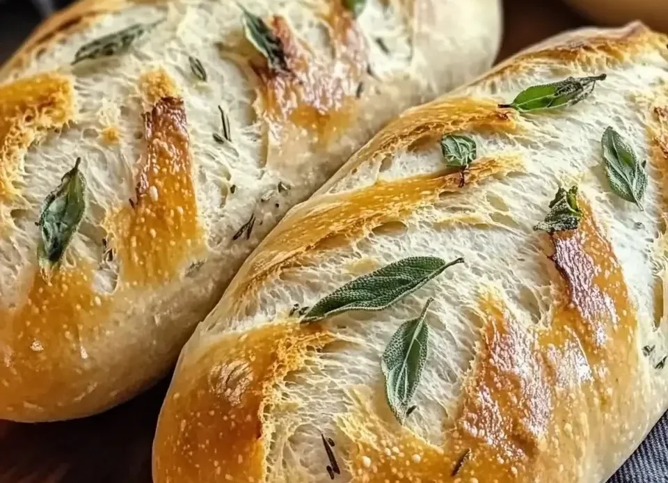 Freshly baked crusty Italian bread on a wooden table