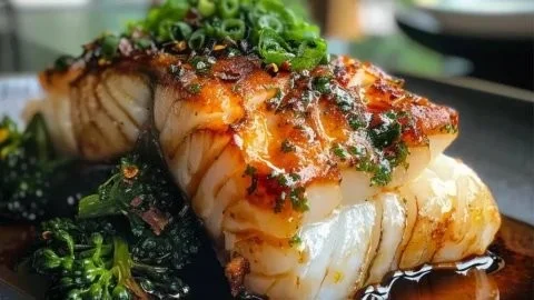 Delicious Ginger Soy Glazed Cod served on a plate with fresh garnishes.