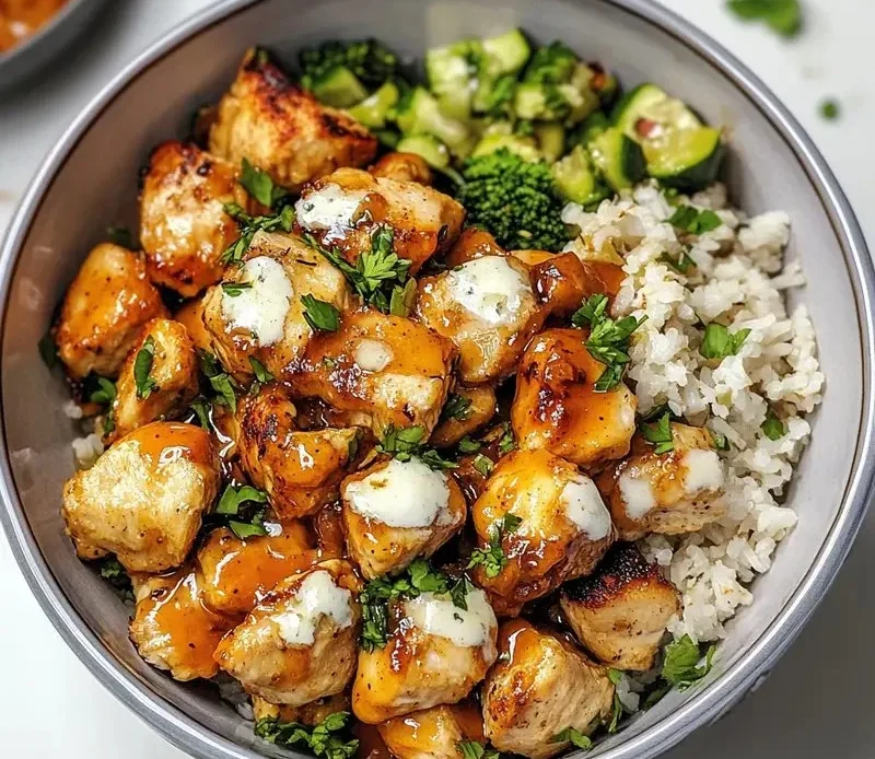 Delicious Hot Honey Chicken Bowl served with fresh ingredients