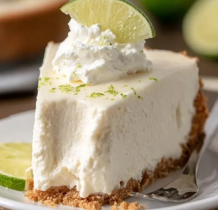 No Bake Key Lime Cheesecake topped with lime zest and whipped cream