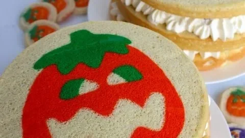 Pillsbury Halloween Pumpkin Sugar Cookie sponge cake decorated for Halloween