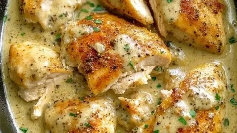 Delicious slow cooker Ranch Chicken served on a plate with herbs