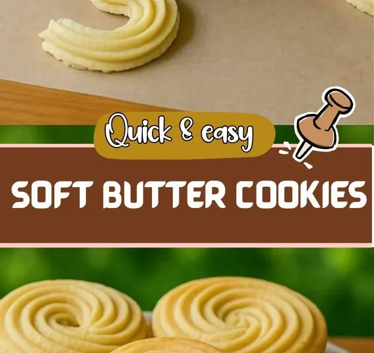 Plate of freshly baked butter cookies with a golden brown color