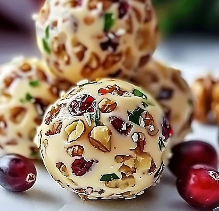 Christmas Cranberry Walnut Cheese Balls appetizer for holiday gatherings