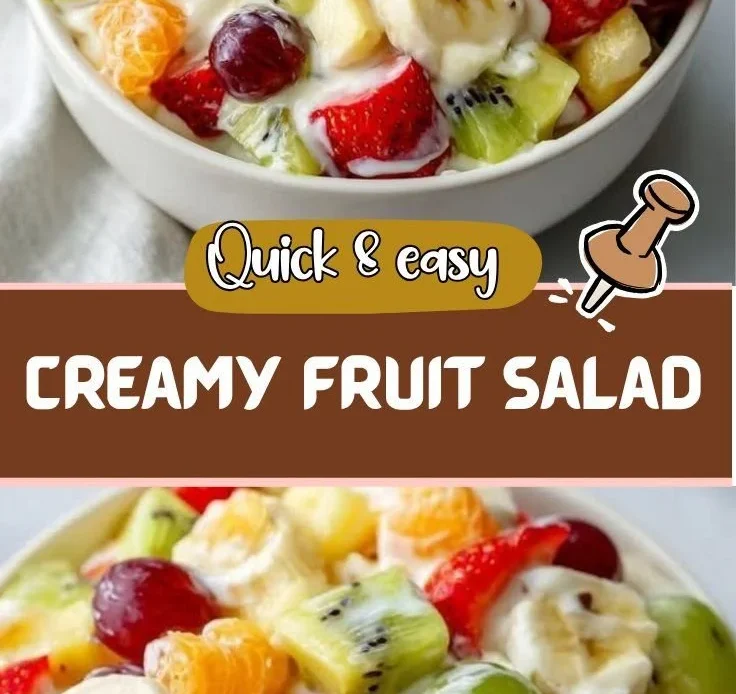 Delicious creamy fruit salad with a vibrant mix of fresh fruits