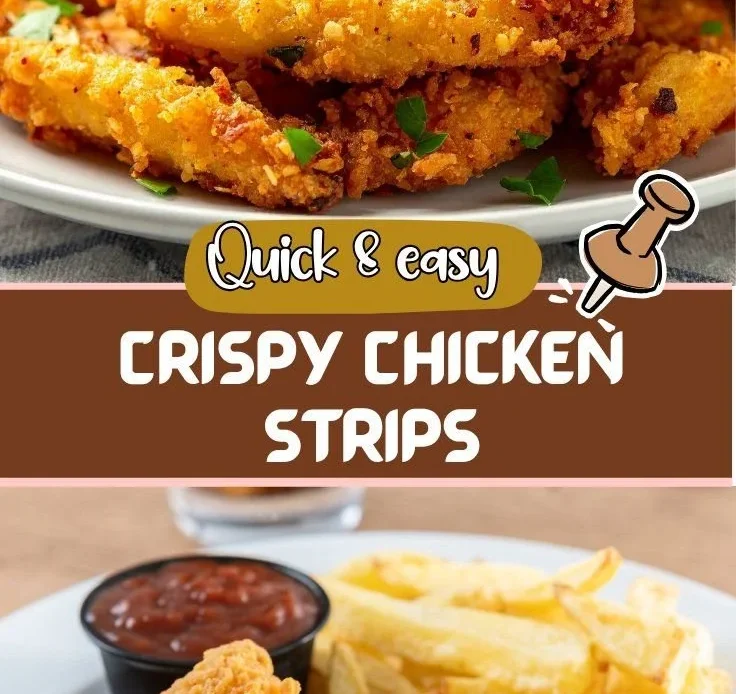 Crispy chicken strips served with dipping sauce on a plate.