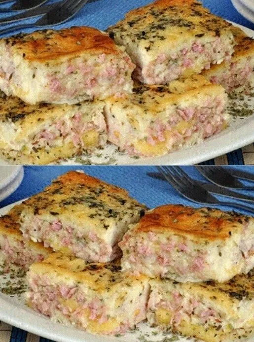Delicious easy cheese and ham pie ready to serve