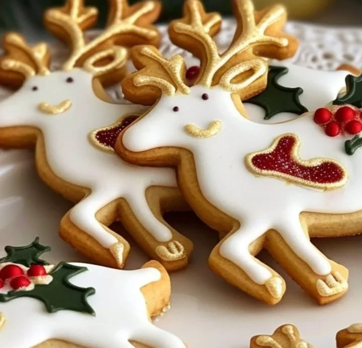 Elegant Christmas Reindeer Cookies decorated for festive celebrations