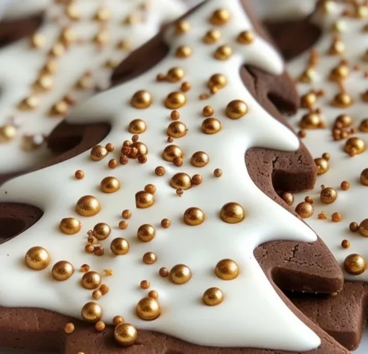Espresso Cream Holiday Tree Cookies decorated for the festive season