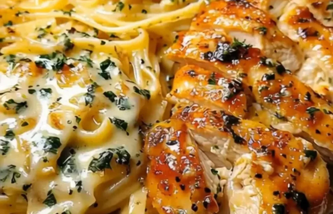 Garlic Parmesan Chicken baked with cheddar cheese and herbs