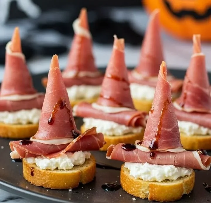 Halloween Witch Hat Sandwiches decorated for a spooky-themed party