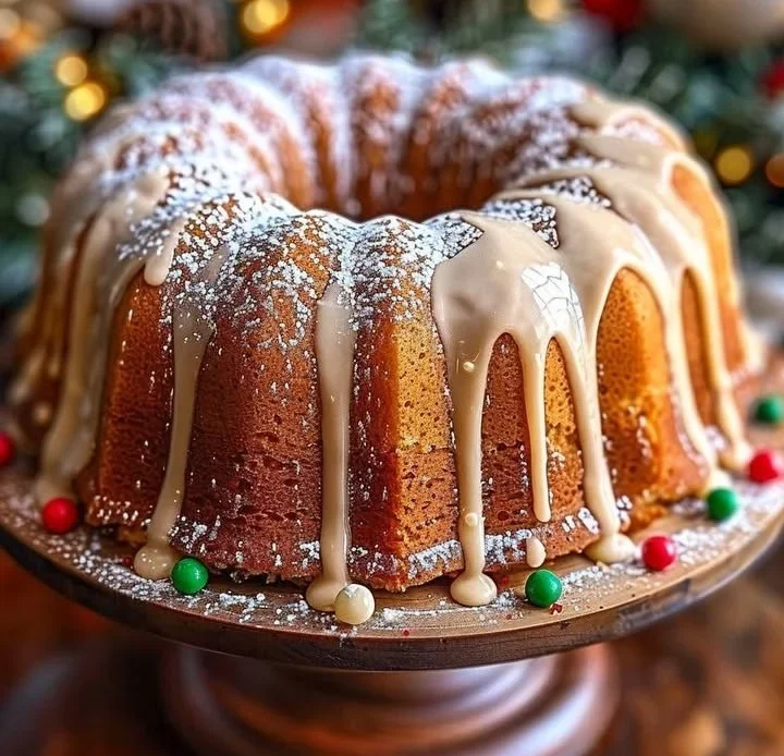 Holiday Magic Bundt Cake decorated with festive sprinkles and icing.