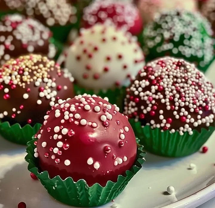 Holly Berry Candy Truffles decorated with festive red and green colors