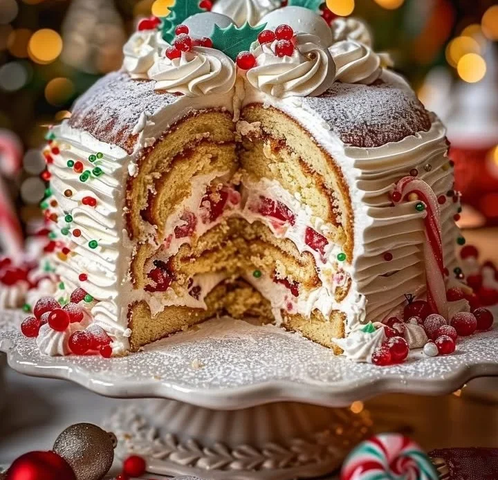 Festive Jolly Christmas Roll Cake decorated for the holiday season
