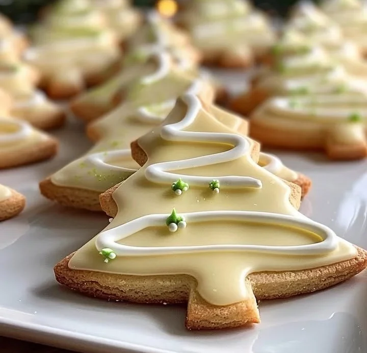 Key Lime Pie Christmas Tree Cookies decorated for the holidays