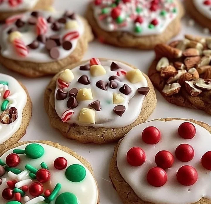 Variety of colorful last-minute Christmas cookies for the holiday season.