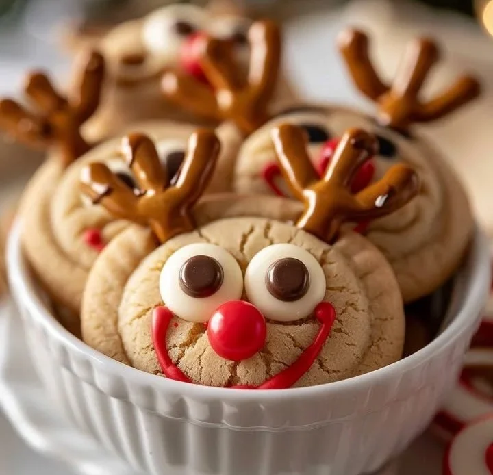 Delicious Peanut Butter Reindeer Cookies decorated for the holidays