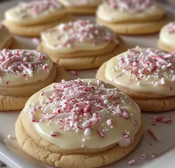 Delicious peppermint cheesecake cookies on a plate with festive decorations.