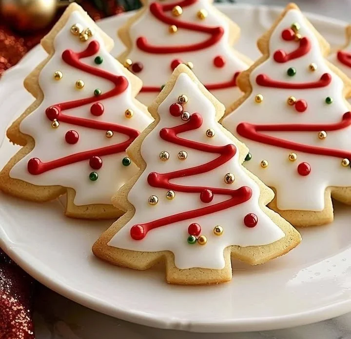 Radiant Christmas Ribbon Tree Cookies decorated for the holiday season
