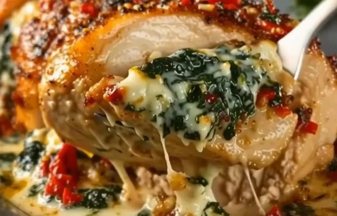Delicious Roasted Pepper Spinach Chicken dish with vibrant colors and flavors.