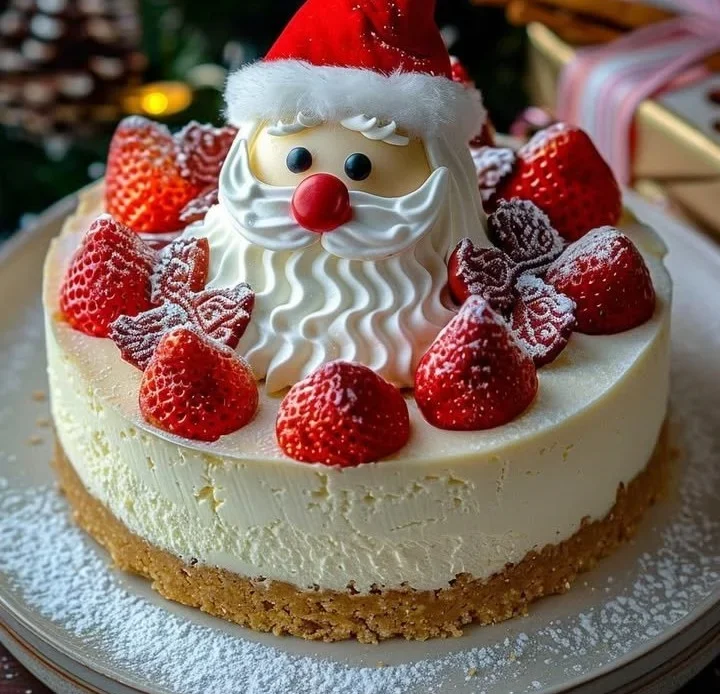 Delicious Santa Claus Cheesecake decorated for the holidays
