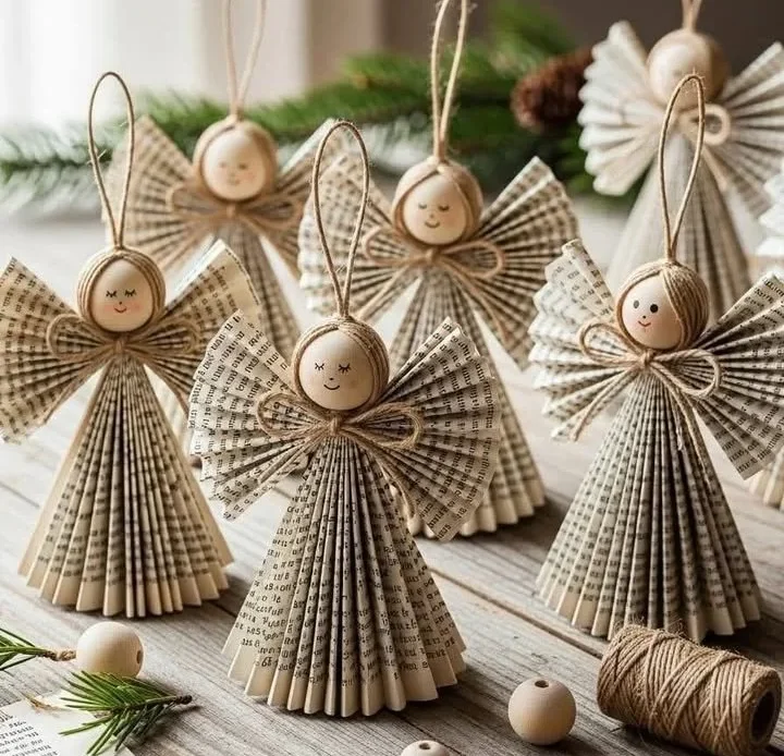 DIY book page angel ornaments for holiday decor