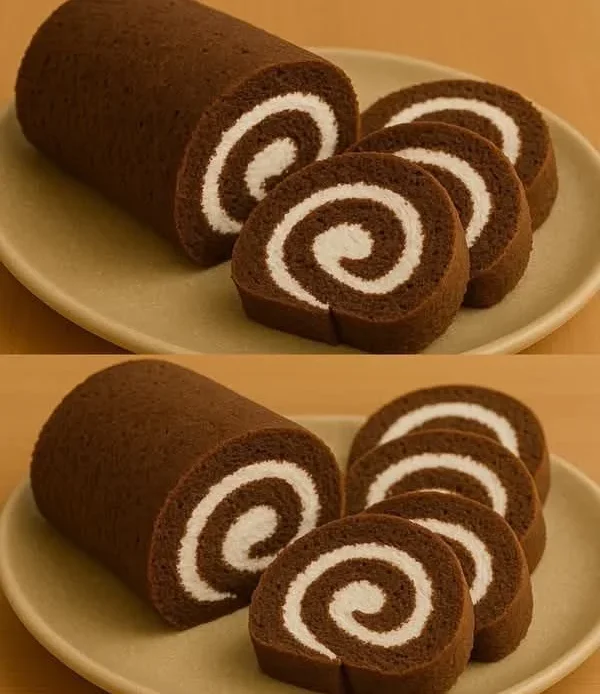 Chocolate cake roll dessert topped with chocolate icing and garnished.