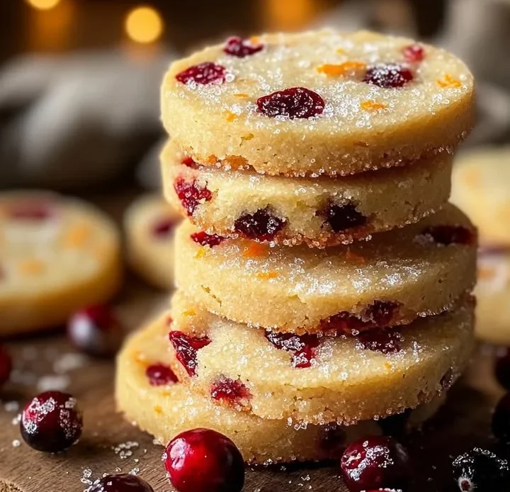 Cranberry Orange Shortbread Cookies on a festive plate