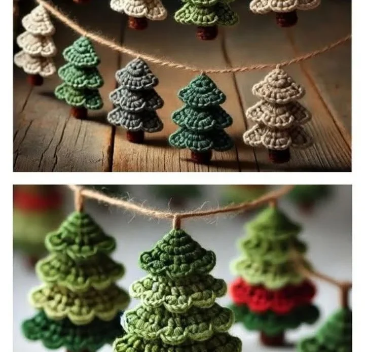 Colorful crochet garland adorning a Christmas tree for a festive look