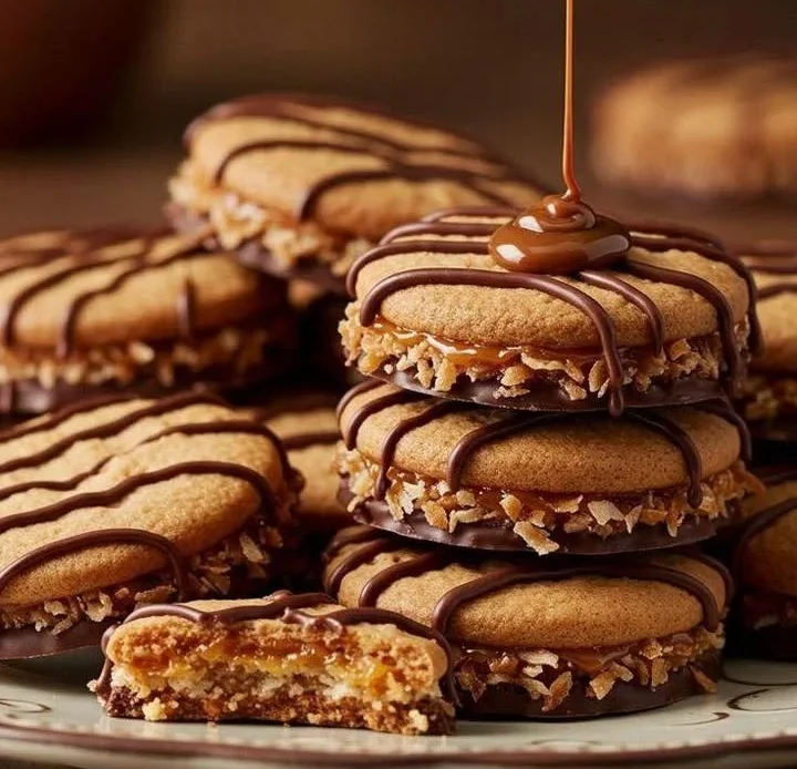 Homemade samosa cookies with caramel, coconut, and chocolate fill