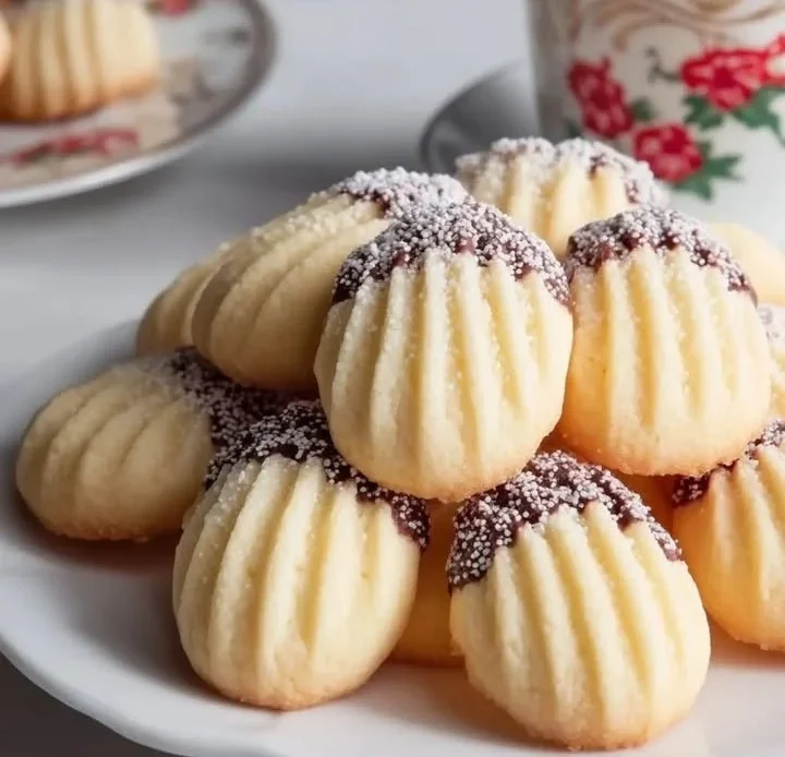 Italian butter cookies arranged on a plate, showcasing their delicious texture.