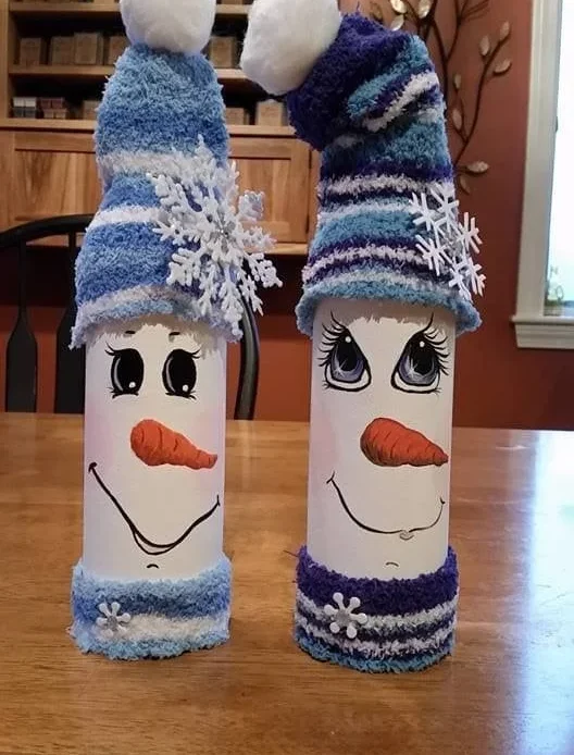 Sock Hat Snowman Bottle Couple, perfect holiday decoration for winter cheer.