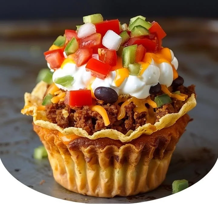 Delicious taco cupcakes topped with savory fillings and colorful toppings